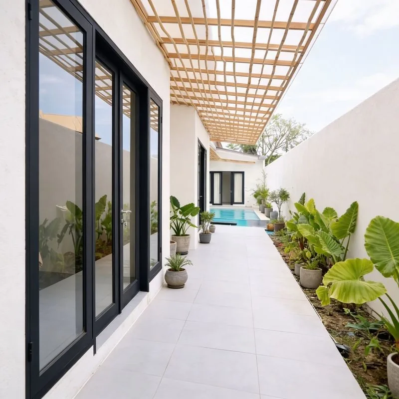Side pathway with tropical garden