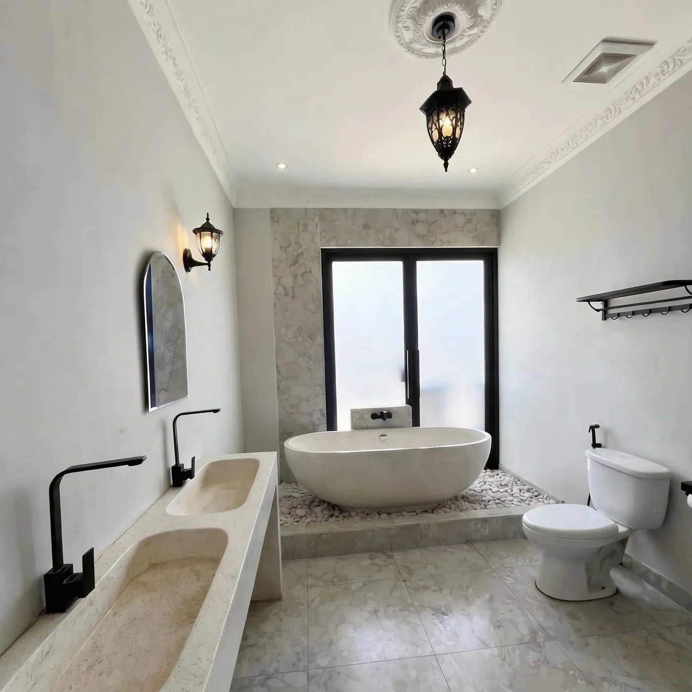 Luxury bathroom with stone bathtub