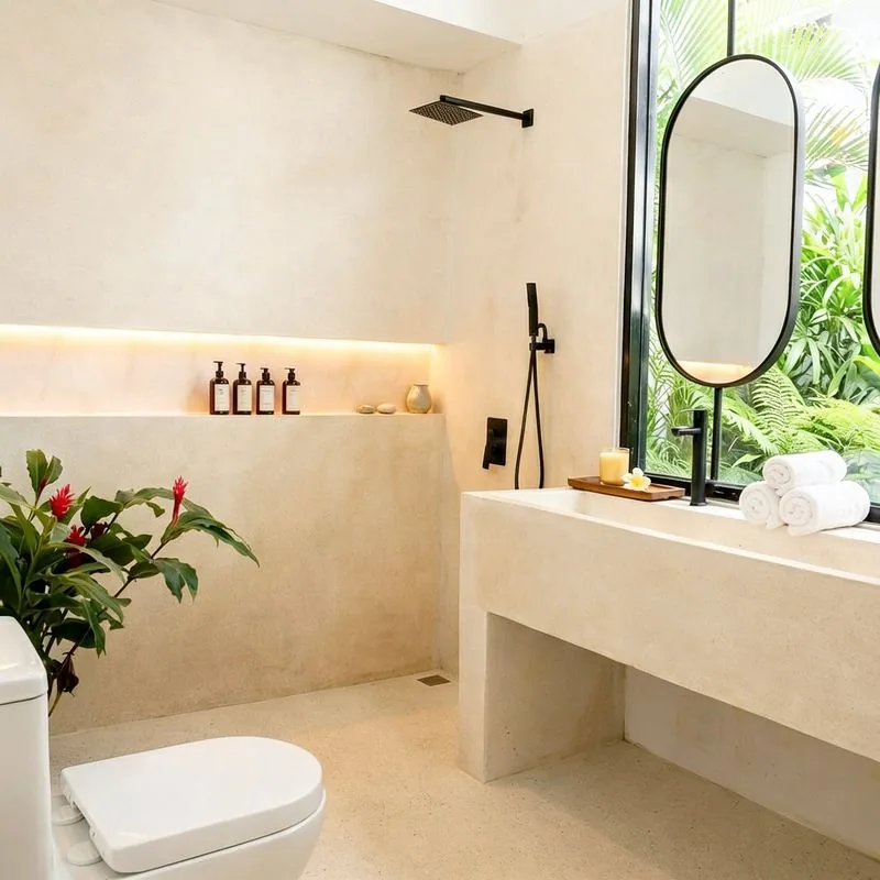 Villa Sayan II modern bathroom with jungle view