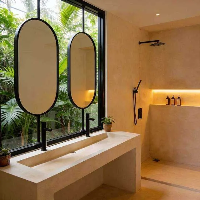 Villa Sayan 3 modern bathroom with jungle view
