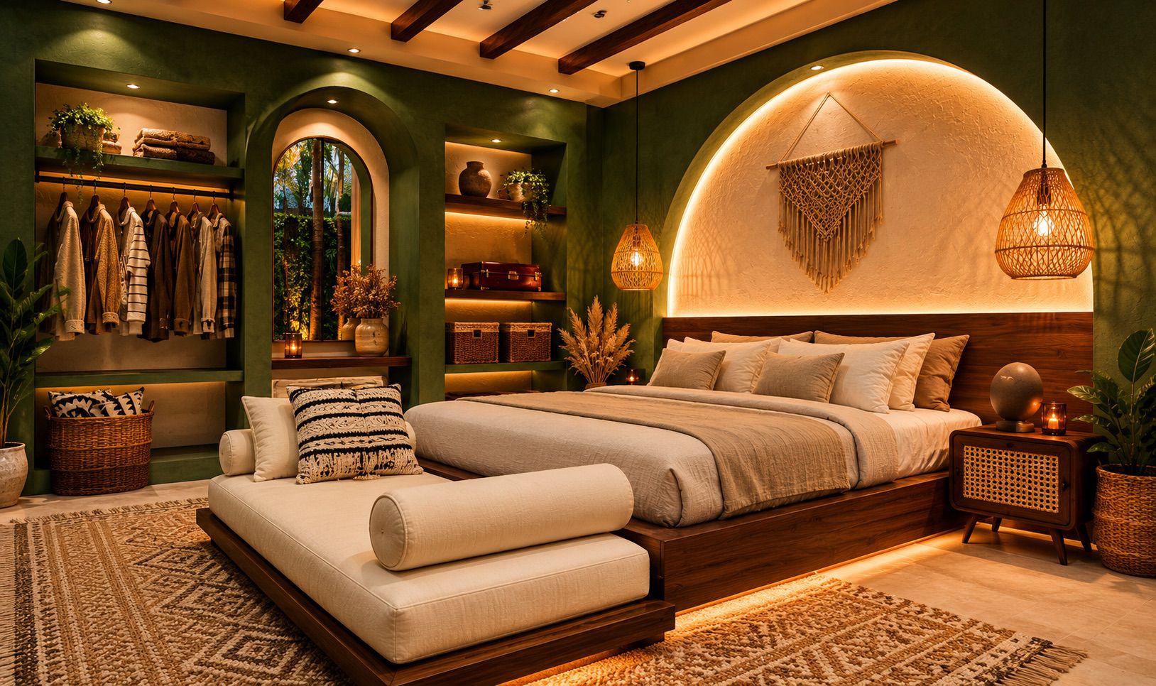 Master bedroom with arched alcove headboard — Medusa Ubud boho luxury