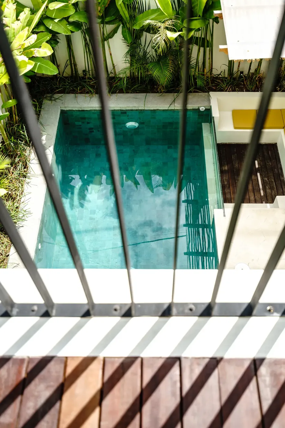 Villa Oasis green-stone plunge pool seen from above